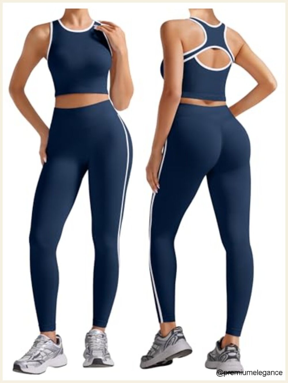 2 Piece Seamless Gym Yoga Outfits Butt Scrunch Leggings Crop Tank Top with